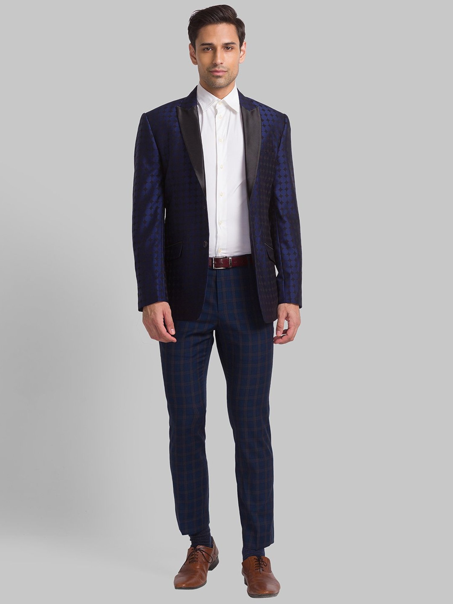 Park Avenue Blue Super Slim Fit Printed Two Piece Suit
