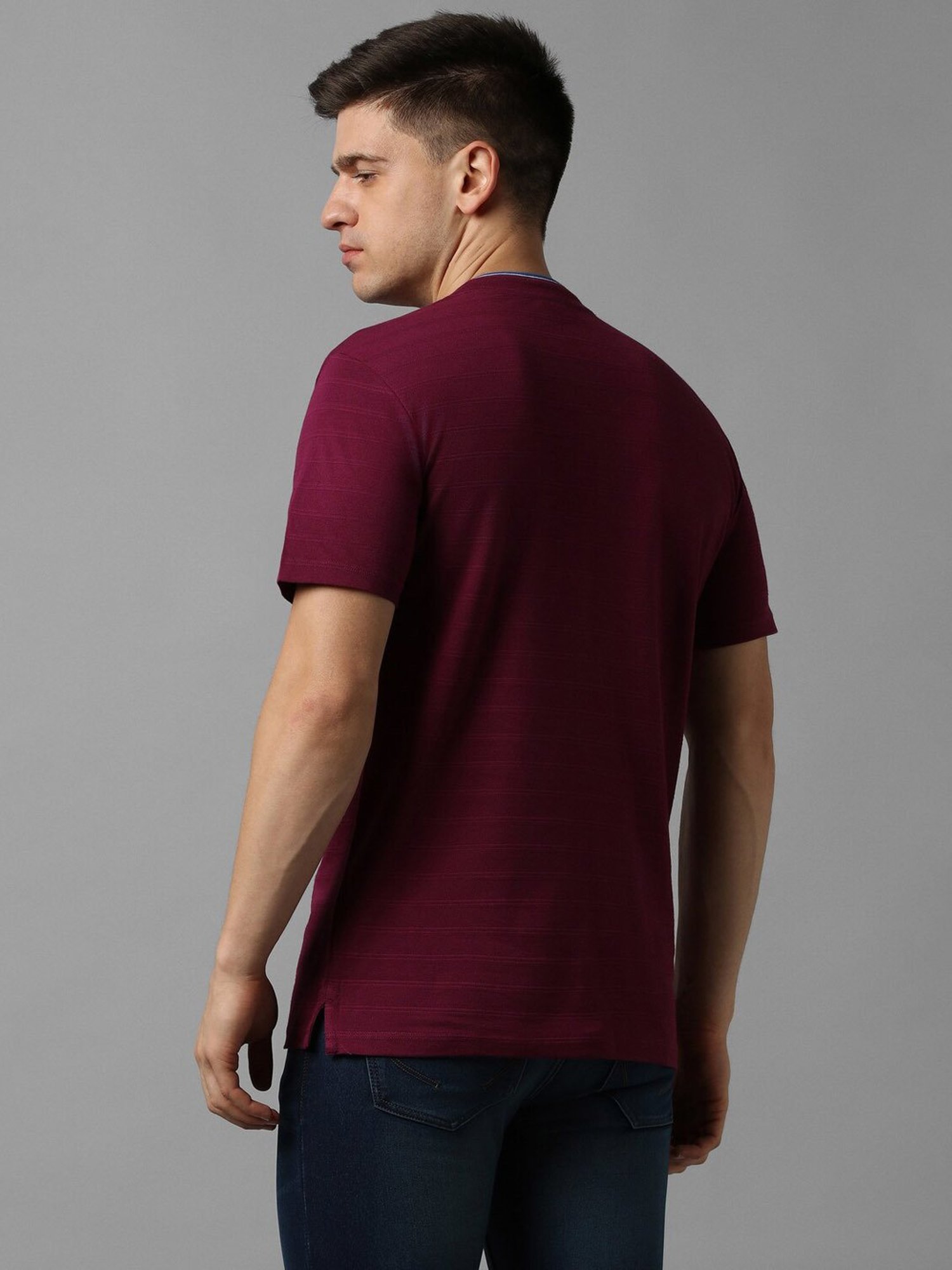 Allen Solly Magenta Cotton Regular Fit Henley T-Shirt