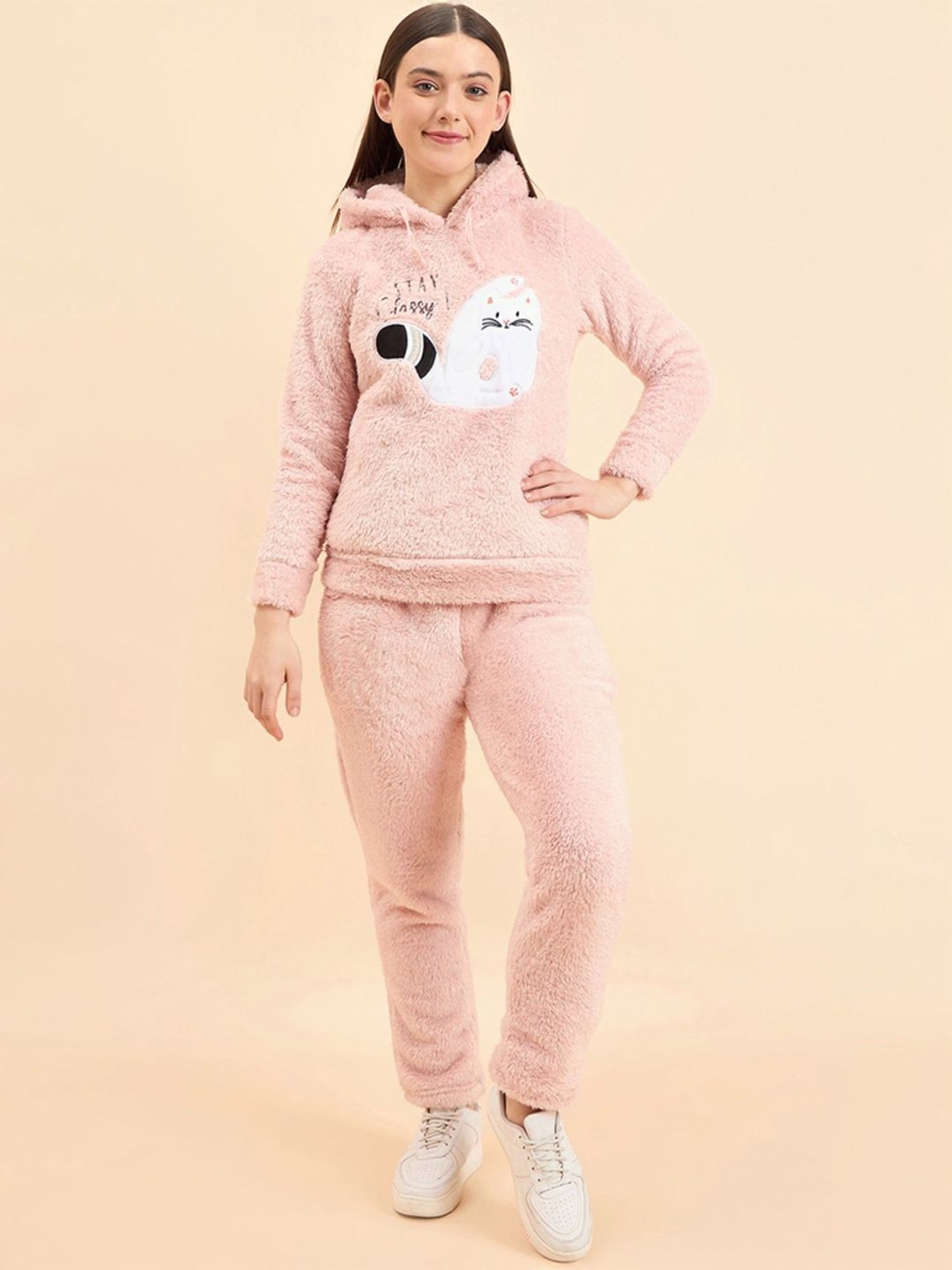 Sweet Dreams Baby Pink Printed Hoodie Track Pant Set