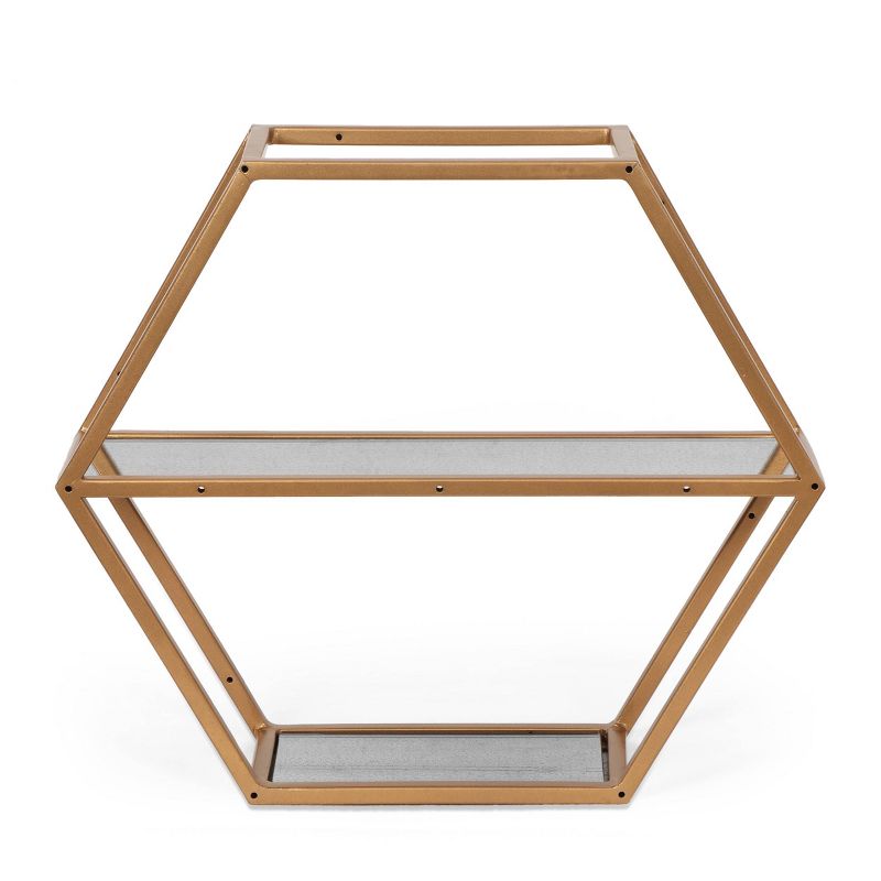 17" Lepley Modern Glam Handcrafted Glass 2 Shelf Hexagonal Decorative Shelf Antique Gold - Christopher Knight Home