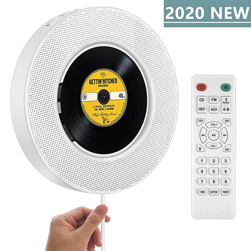 Upgraded Portable CD Player with Bluetooth FM Radio Wall Mountable CD Music Player with IR Remote Control Builtin HiFi Speakers Support CD USB TF AUX Input Ideal for Gift and Home Decor