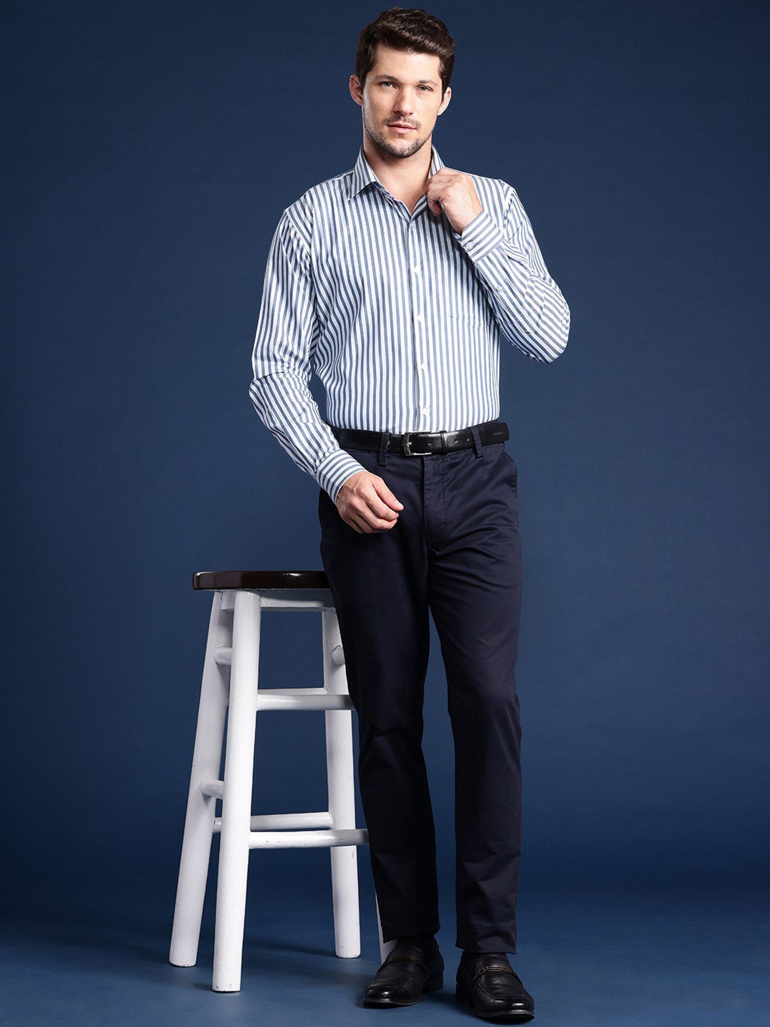 Hancock White Cotton Slim Fit Stripes Shirts