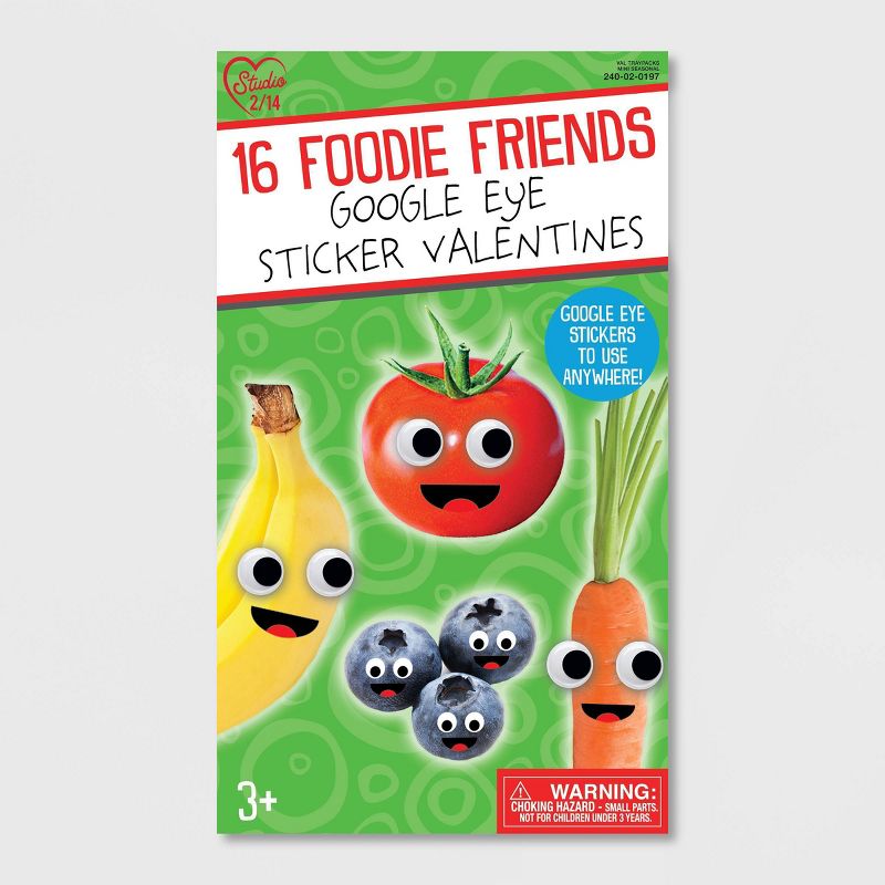 16ct Google Eye Fruits and Veggies Sticker Valentines