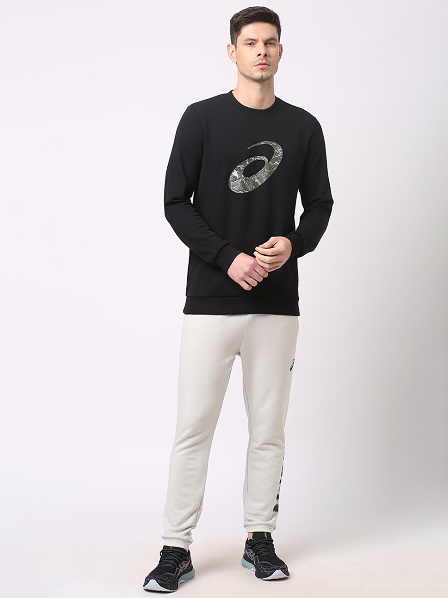 Asics Black Regular Fit Logo Print Sweatshirt