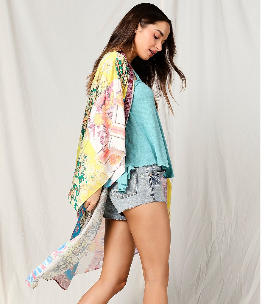 Free People Patched With Love Long Sleeve Open Front Robe