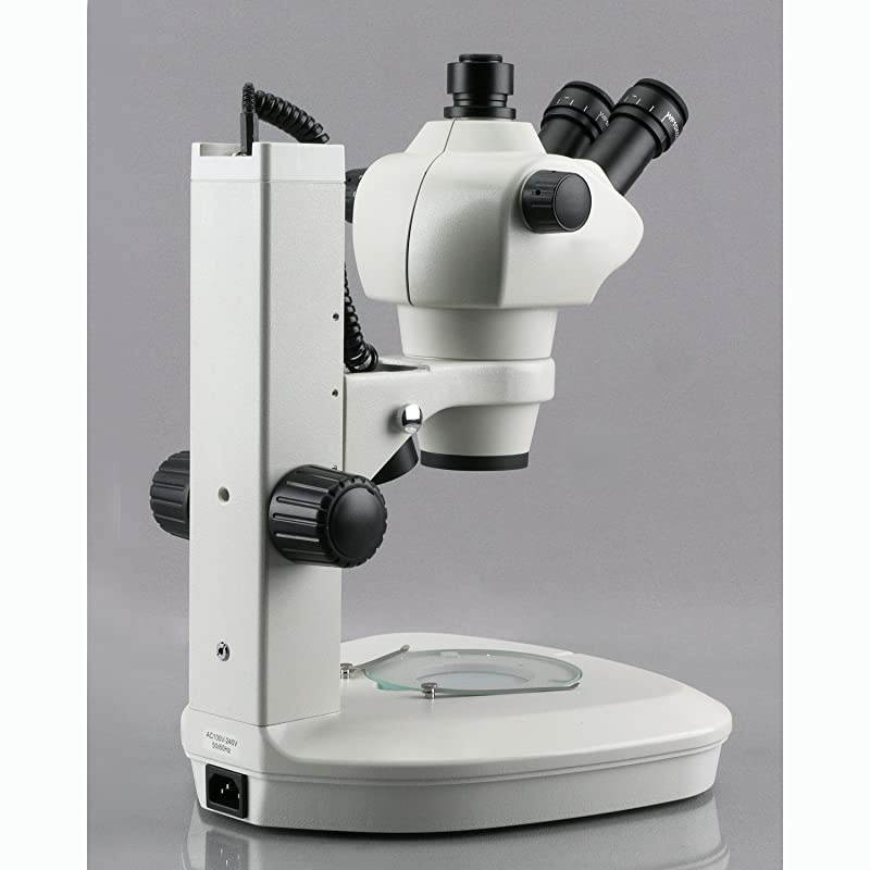 Track Stand Stereo Zoom Trinocular Microscope w/Top & Bottom LED Lights