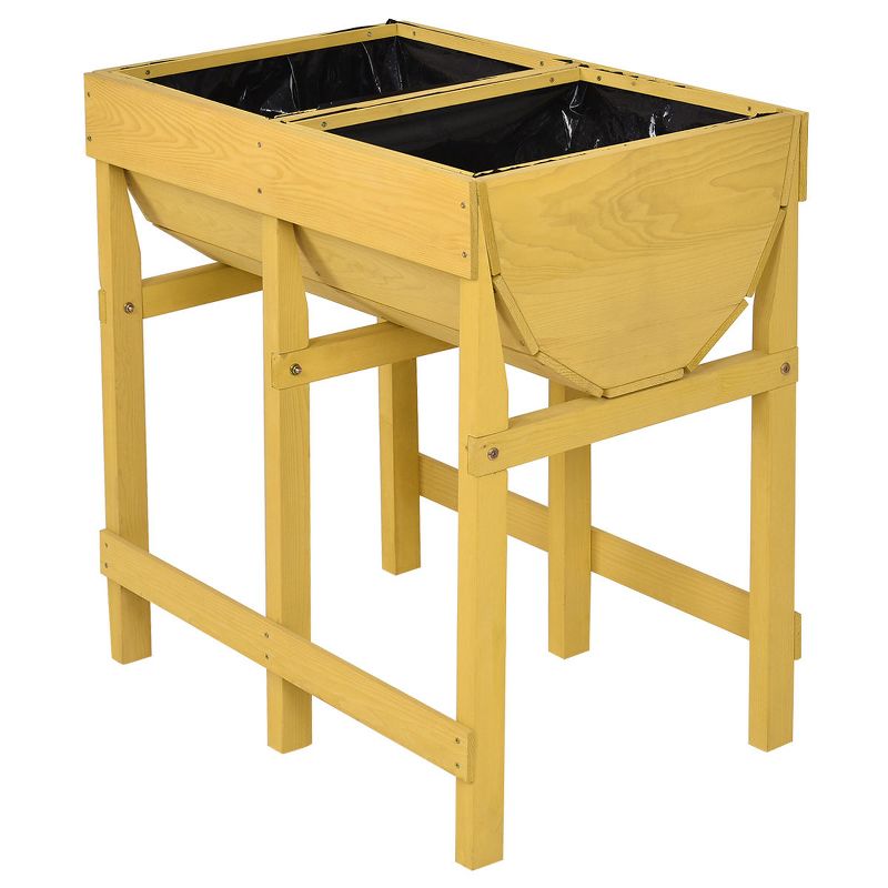 Costway Raised Wooden V Planter Elevated Vegetable Flower Bed Free Standing Planting with liner
