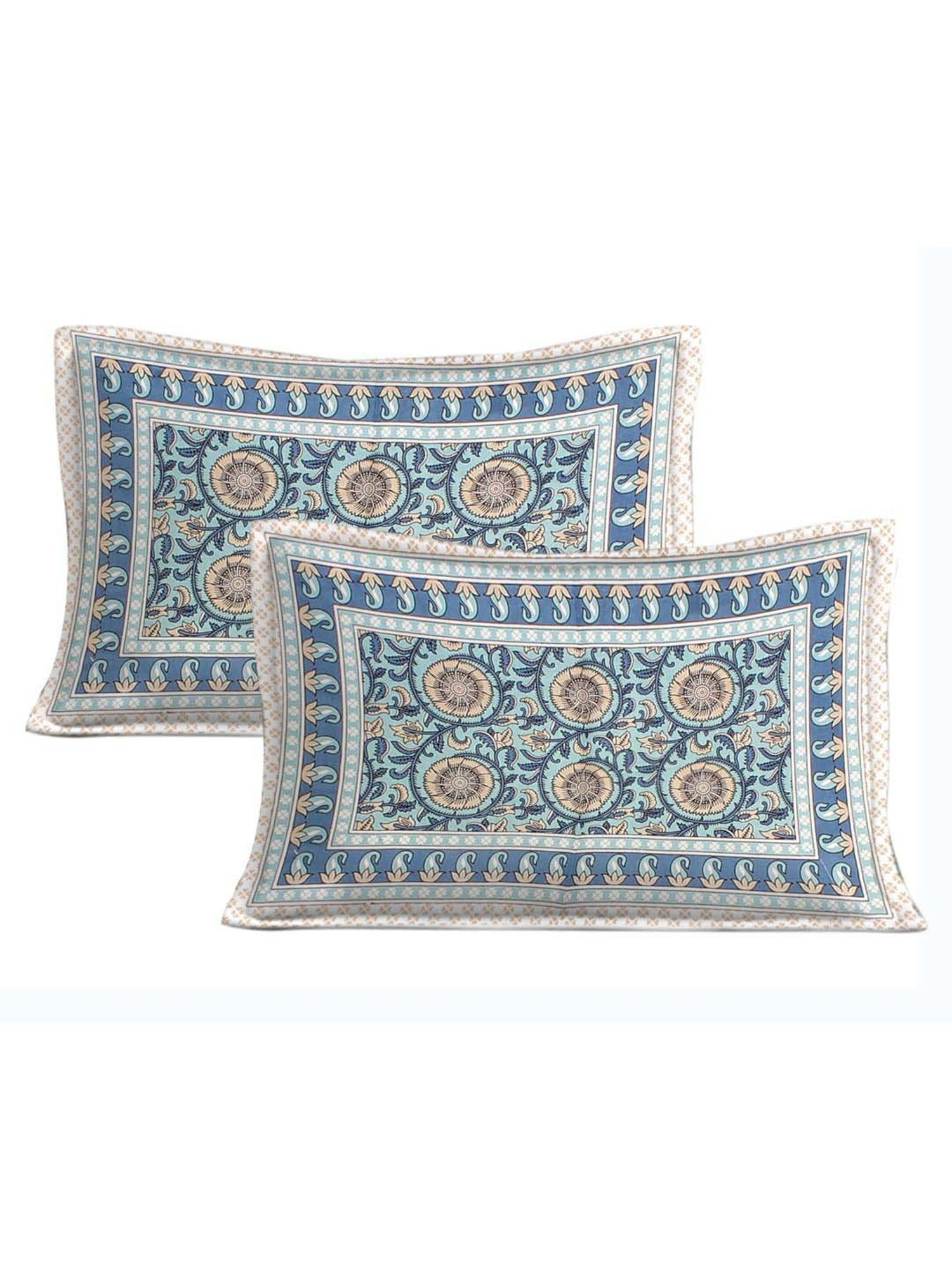 BELLA CASA Ethnic Collection Green Cotton 180 TC King Bedsheet with 2 Pillow Covers