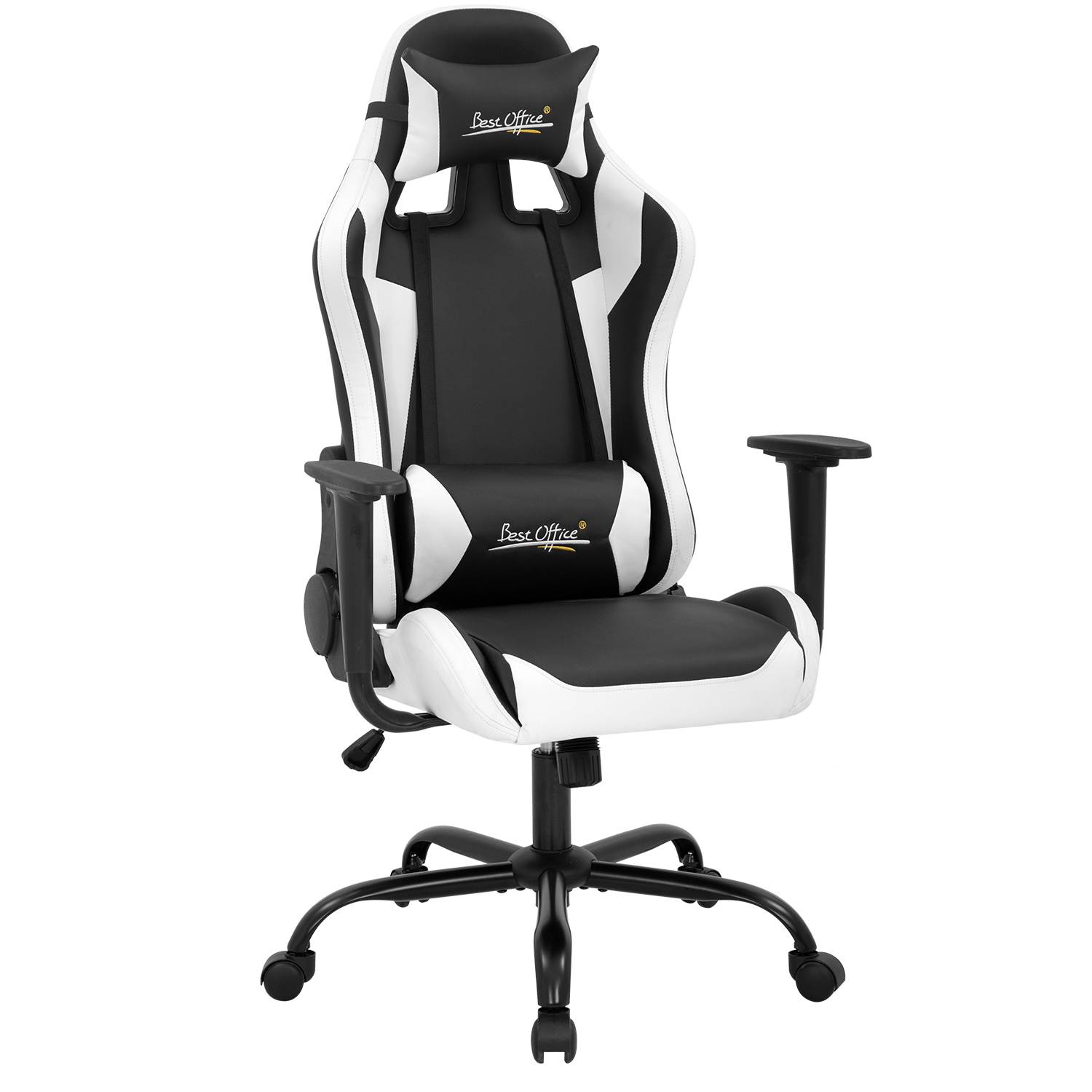 Gaming Chair Racing Chair Computer Chair with Lumbar Support Headrest Armrest Task Rolling Swivel Desk Chair PU Leather Adjustable PC Office Chair Ergonomic E-Sports Chair White