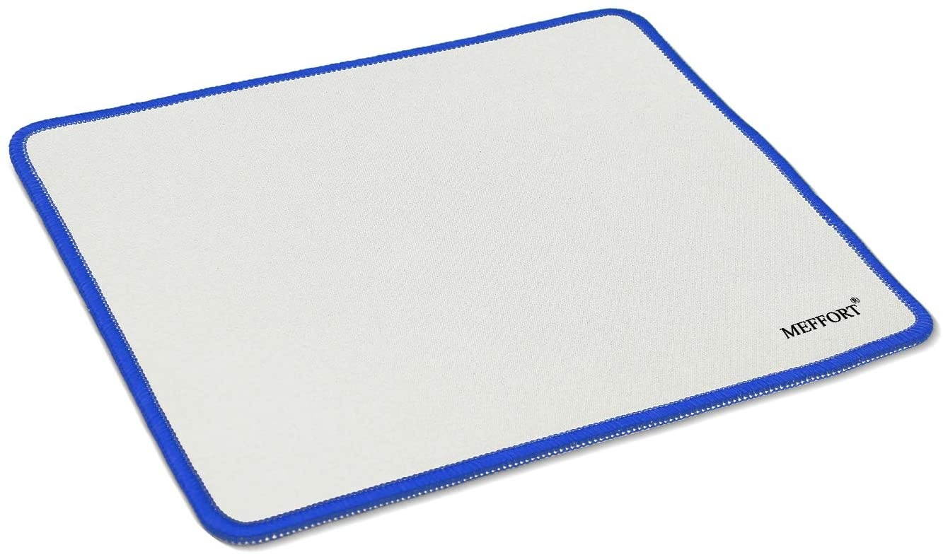 Meffort Inc Precise Gaming Mouse Pad Non-Slip Rubber Pads Stitched Edges Mousepad 9.5 x 7.9 inches - White with Blue Edges