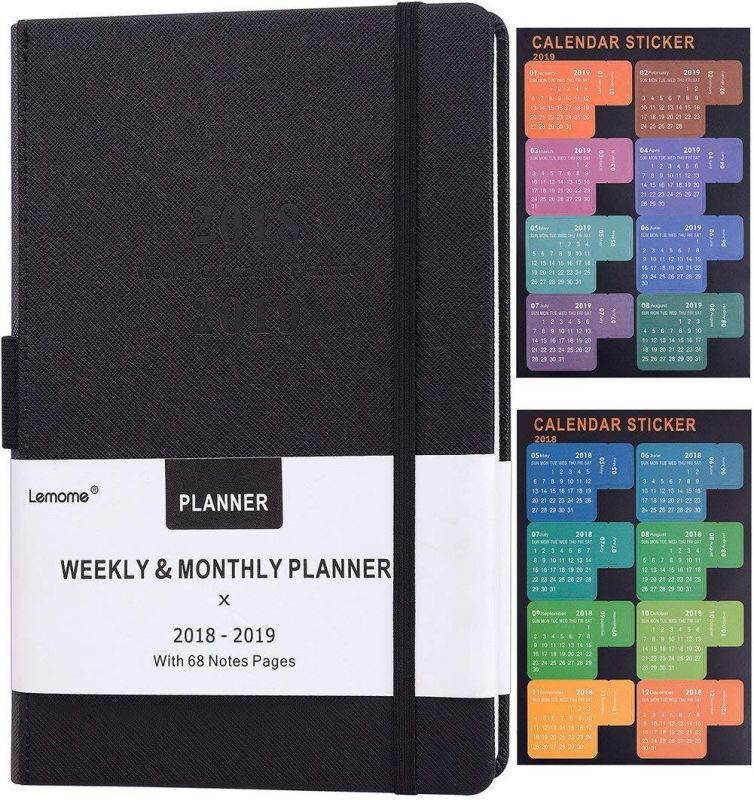 Planner 2018-2019 with Pen Holder -Academic Weekly, Monthly and Yearly Planner. Thick Paper to Achieve Your Goals & Improve Productivity, 5.75" x 8.25", Back Pocket with 68 Notes Pages - lemome