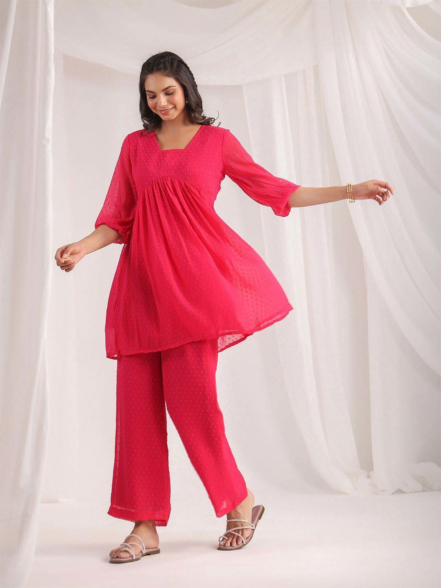 Janasya Pink Self Co-Ord Set