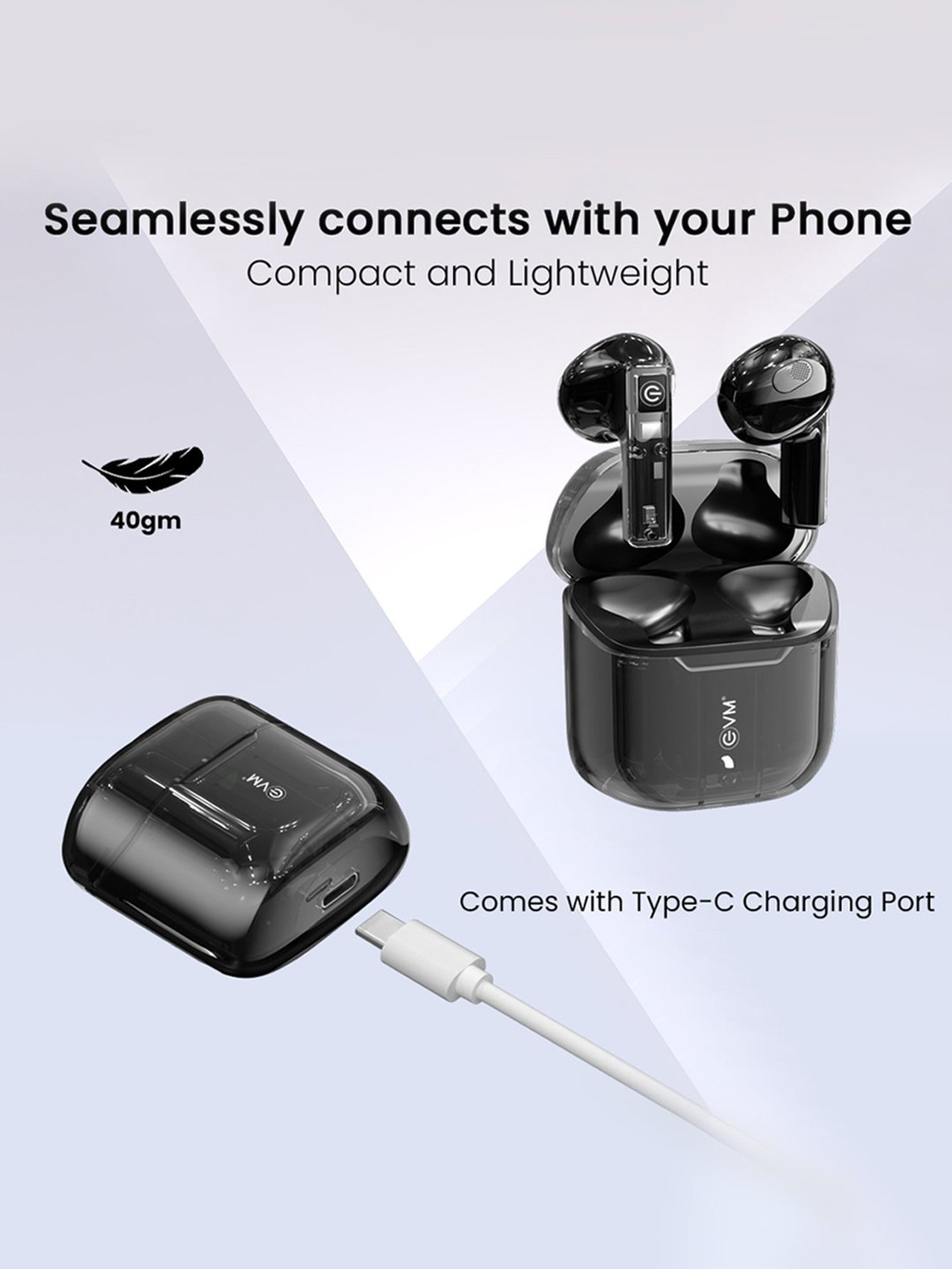 EVM ENBUDS TWS Bluetooth Earbuds with Standby Time Upto 100Hrs, BT V5.3 (Black)