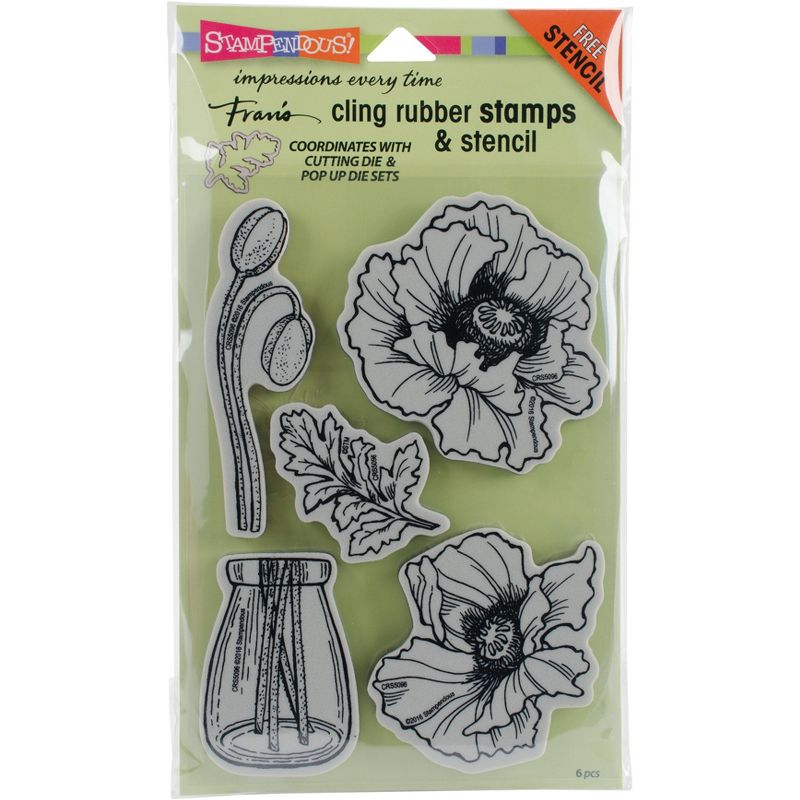 Stampendous Cling Stamp W/ Template Set-Pretty Poppies
