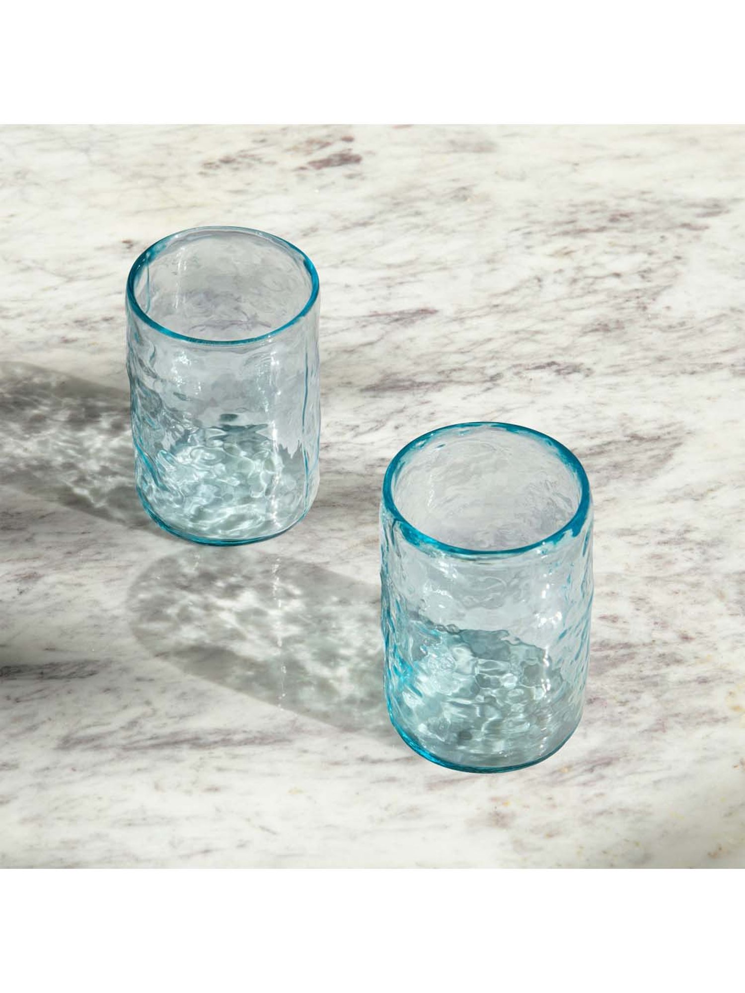 Ellementry 'Quoise' Blue & Transparent Glass Cylindrical-Shaped 7.5 cm Tumbler (0.25 L) - Set of 2