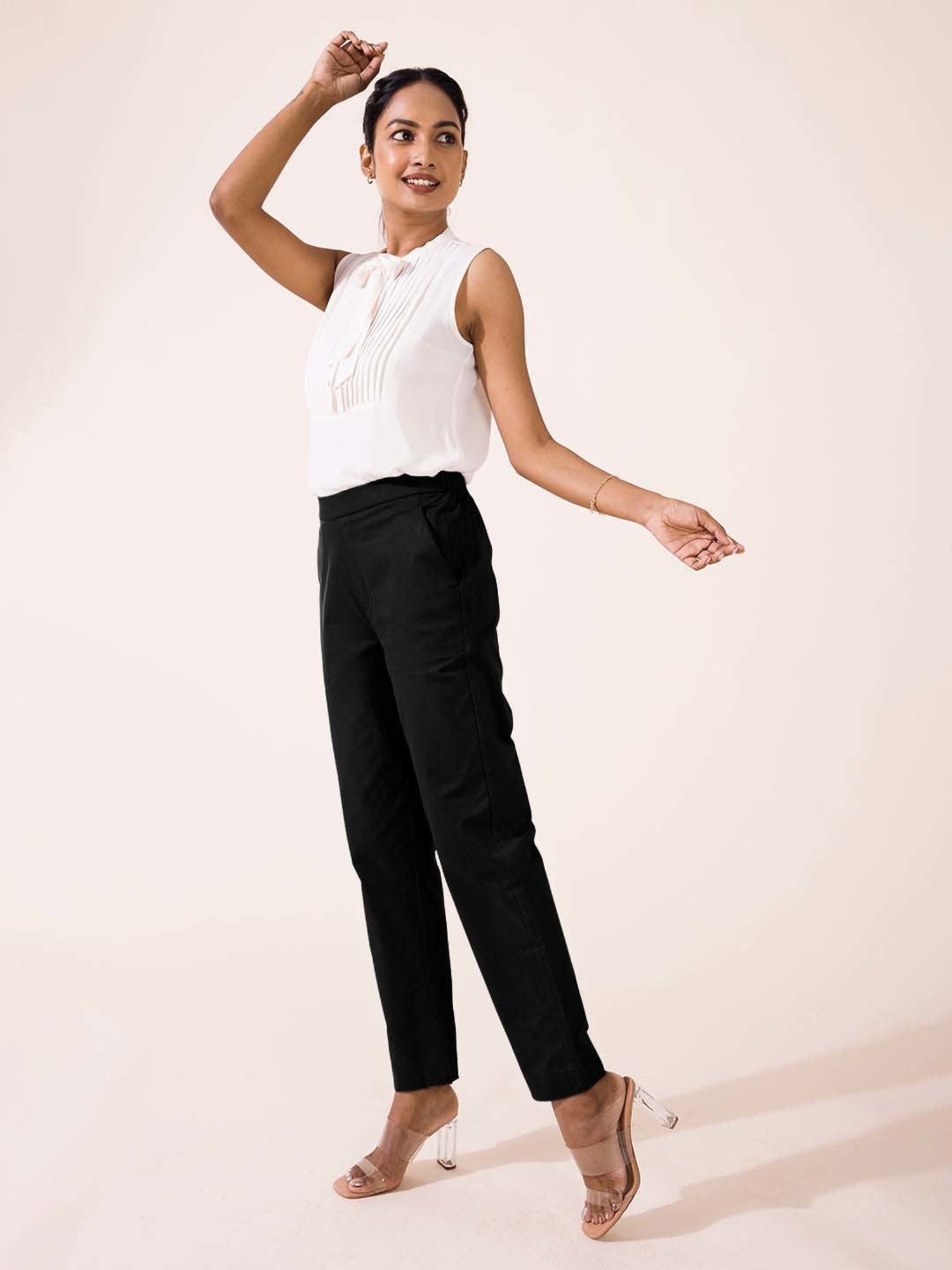 Go Colors! Black Mid Rise Formal Trousers