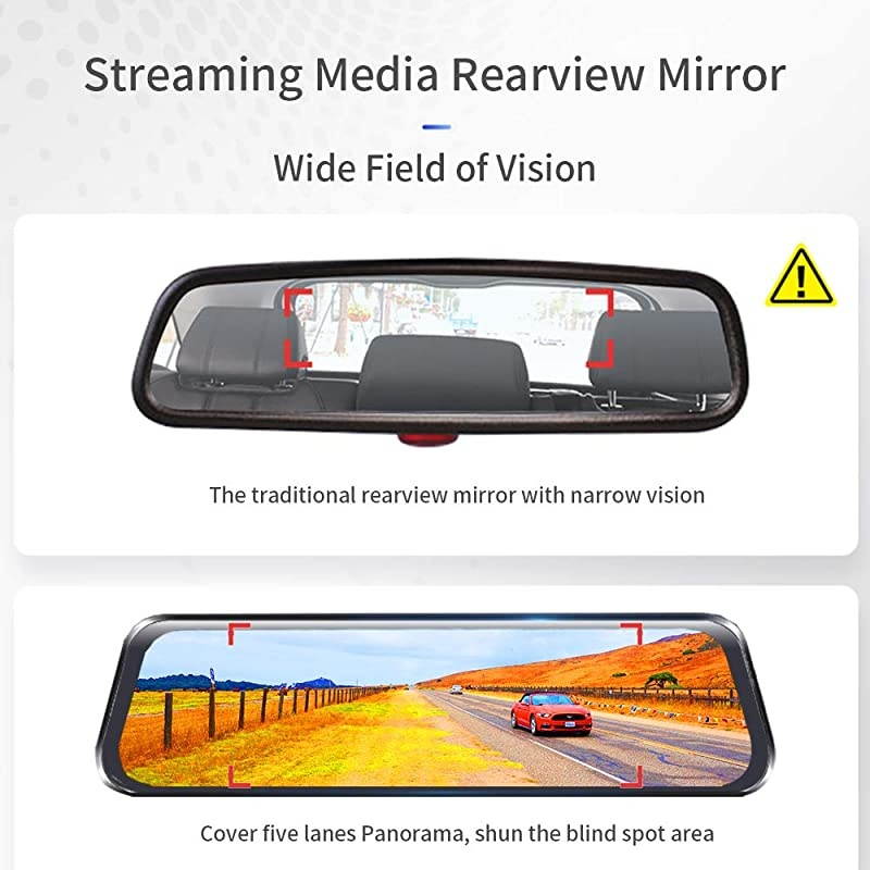 Mirror Dash Camera 10 inchs Full Touch Screen Backup Camera Mirror, Streaming Media 1080P HD Front and Rear View Mirror Dash Camera with G-Sensor and Night Vision Waterproof
