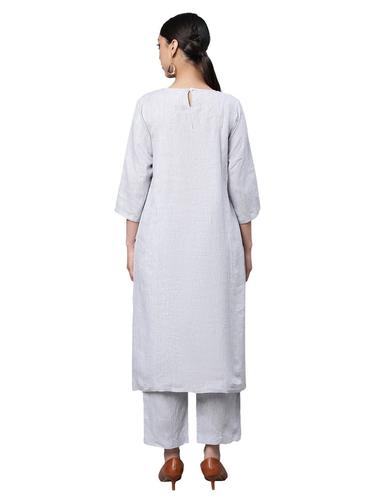 Linen Club Woman Grey Straight Kurta
