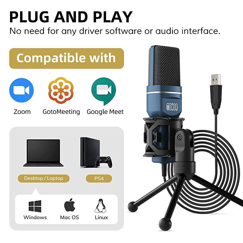 USB Gaming Microphone  Computer Condenser PC Mic with Tripod Stand amp Pop Filter for Streaming Podcasting Vocal Recording Compatible with iMac PC Laptop Desktop Windows Computer TC777