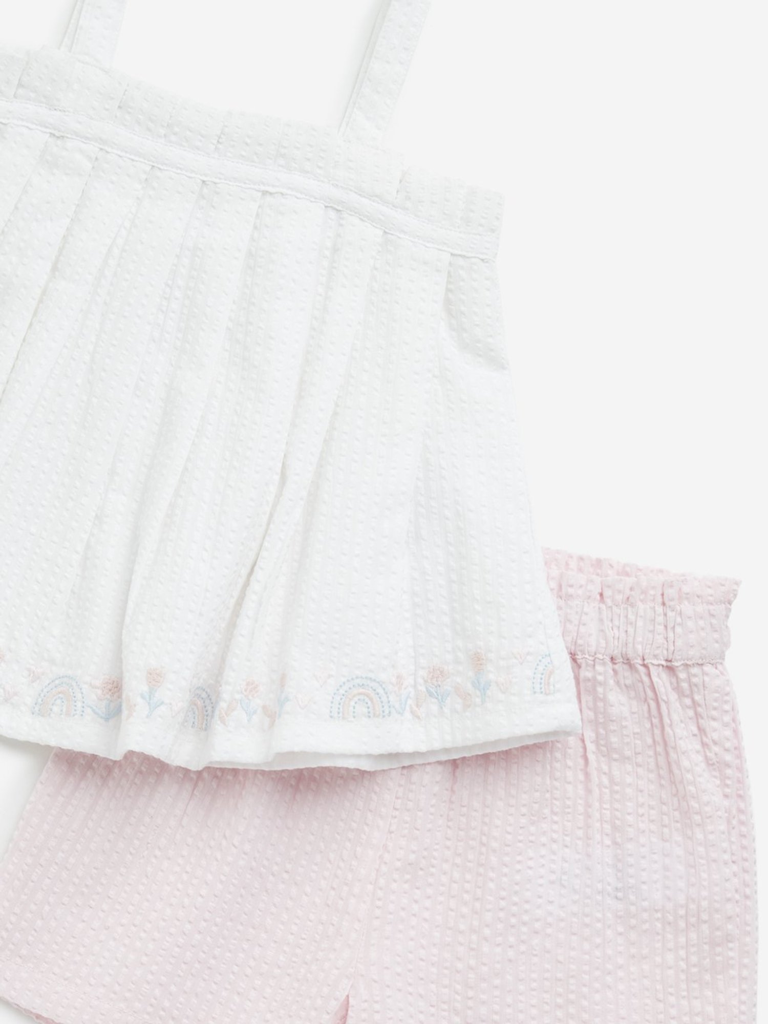 HOP Baby by Westside White & Pink Seersucker Cotton Top & Shorts Set