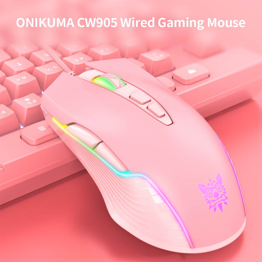 ONIKUMA CW905 7 Keys Wired Gaming Mouse Ergonomic Mouse with 6-level Adjustable DPI Colorful RGB Breathing Light Effect Black