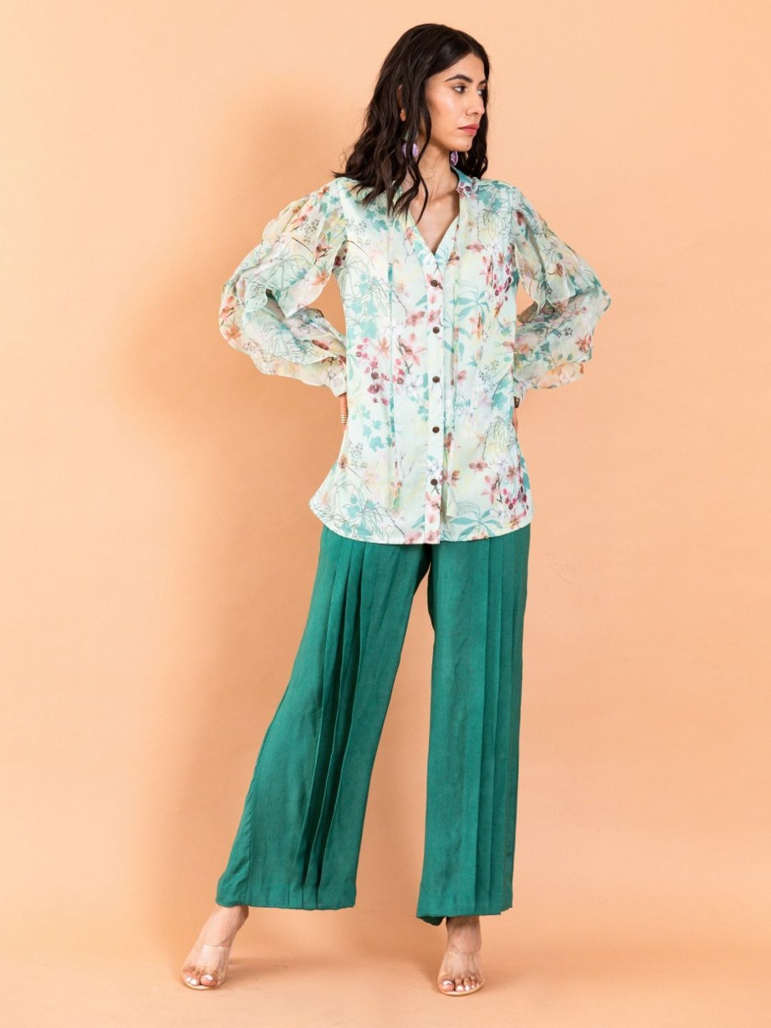 Aroop Shop India Pistachio Green Antheia Amberlyn Shirt with Pant