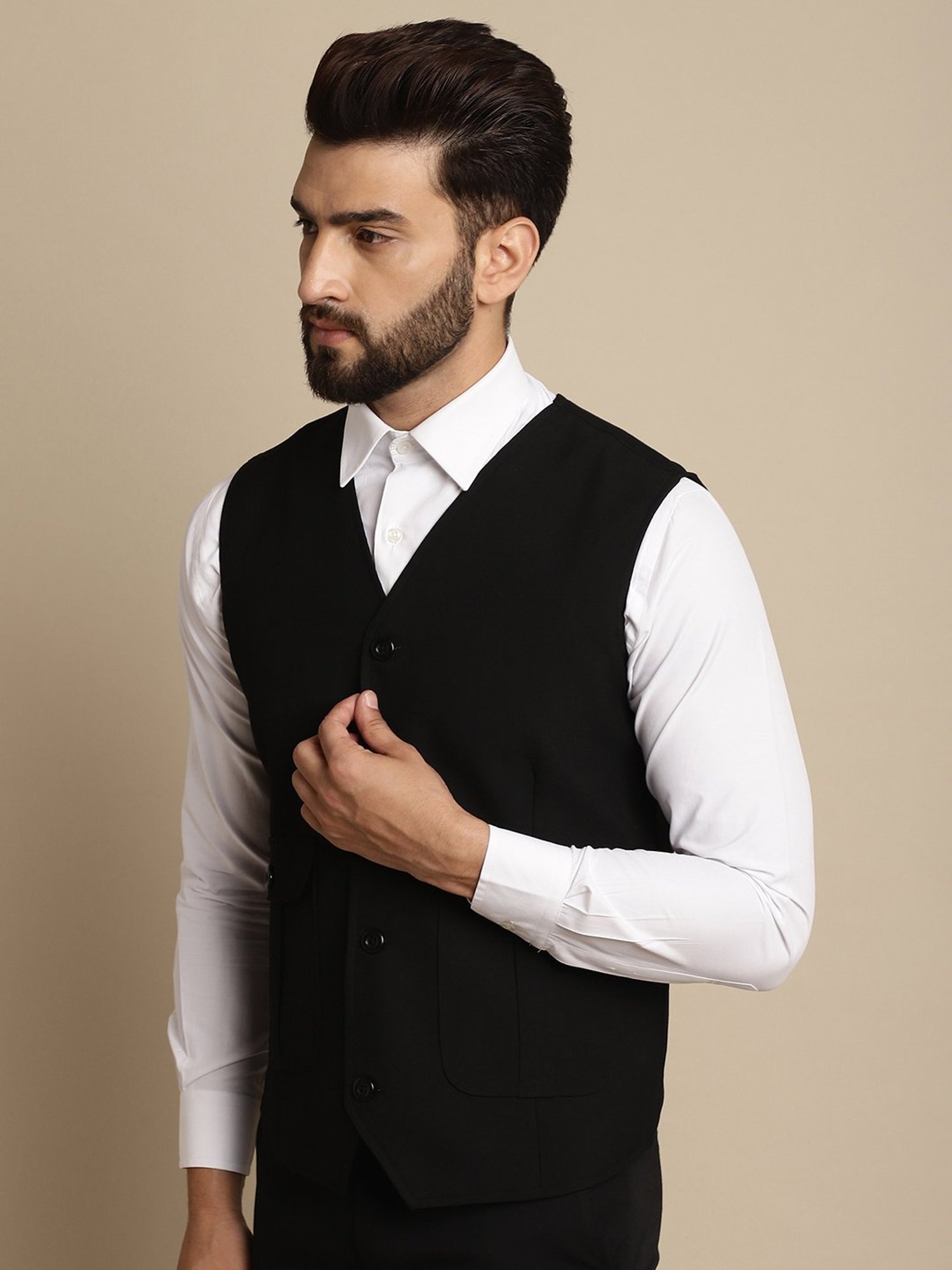 Even Black Regular Fit V Neck Waistcoat