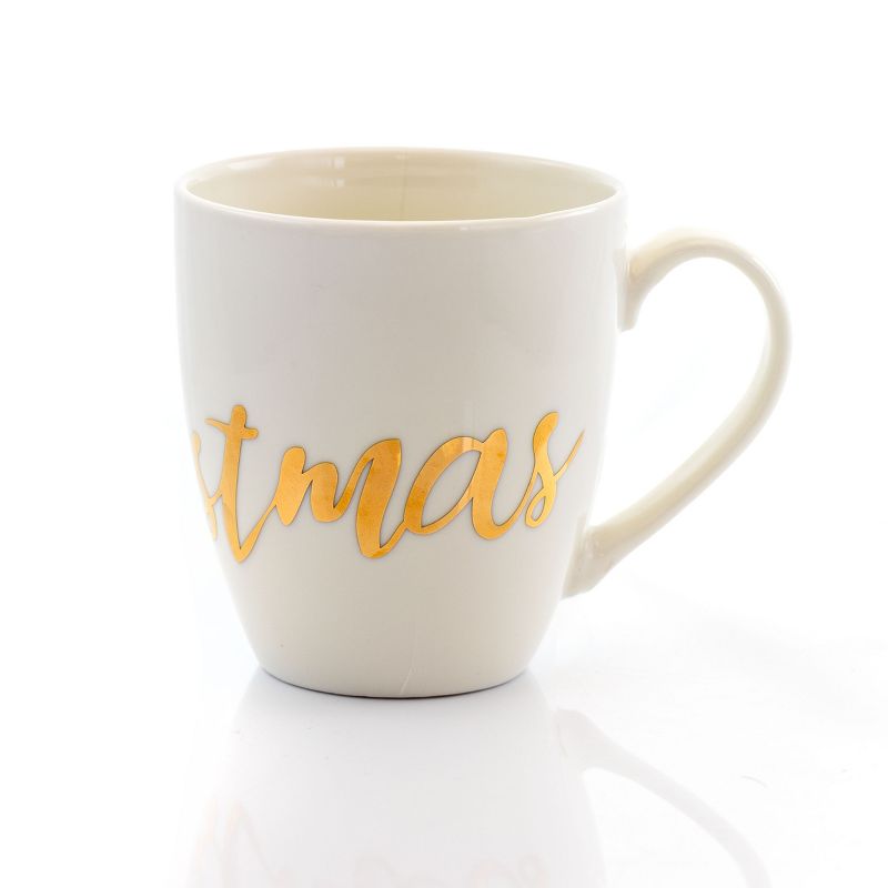 Gibson Home 4 Piece Holiday Gold 20 Ounce Fine Ceramic Mug Set with Assorted Designs