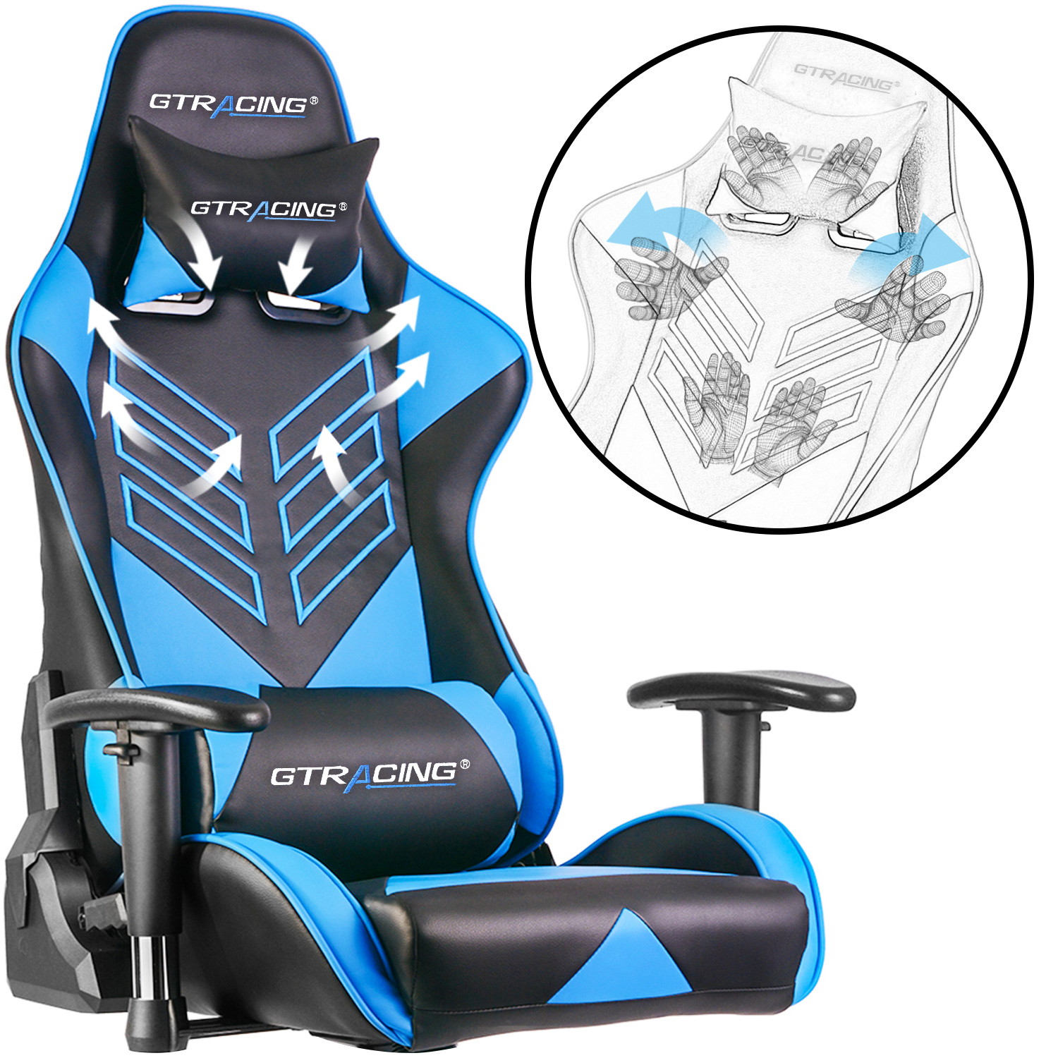 GTRACING Executive High-Back Gaming Chair Computer Office Chair PU Leather Swivel Chair Racing Chair