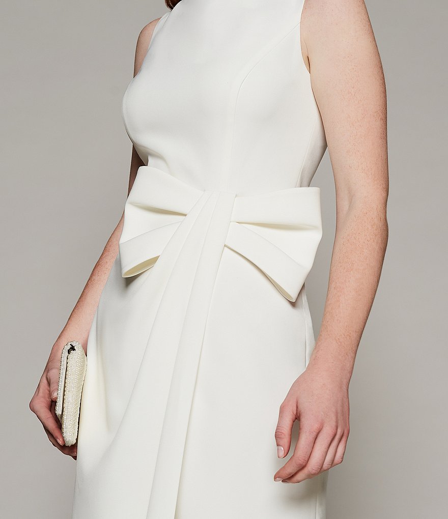 Eliza J Boat Neck Draped Side Bow Laguna Crepe Gown