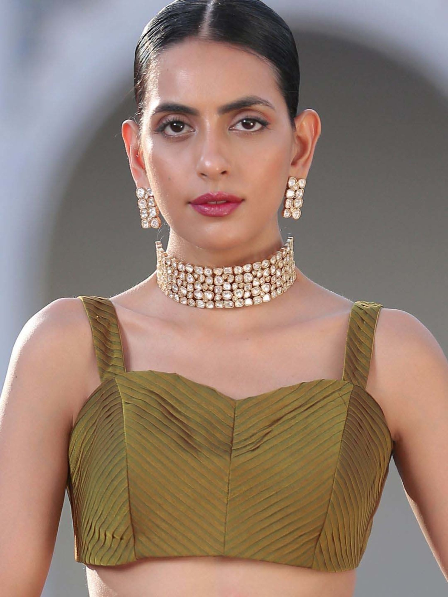 Swtantra Khaki Pleated Readymade Blouse