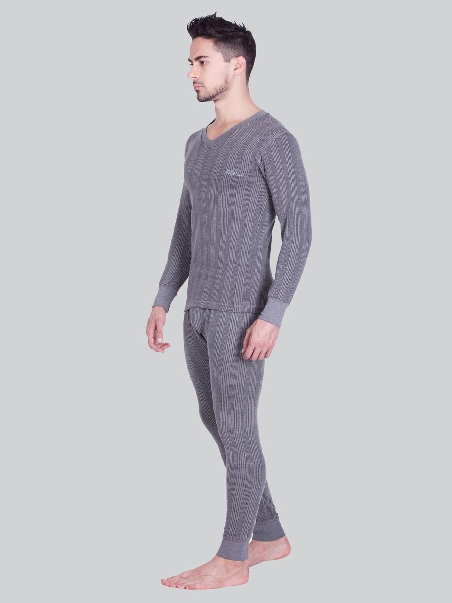 LUX Inferno Charcoal Skinny Fit Striped Thermal Set