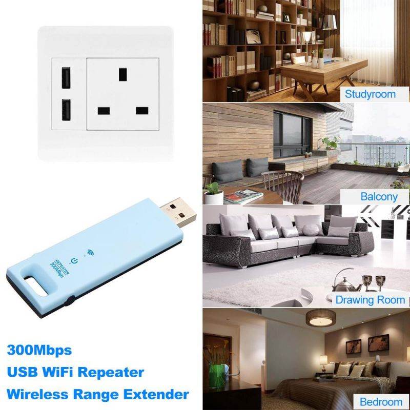 WD-R602U 300Mbps Wireless Range Extender USB WiFi Repeater Signal Booster Amplifier Blue with Black