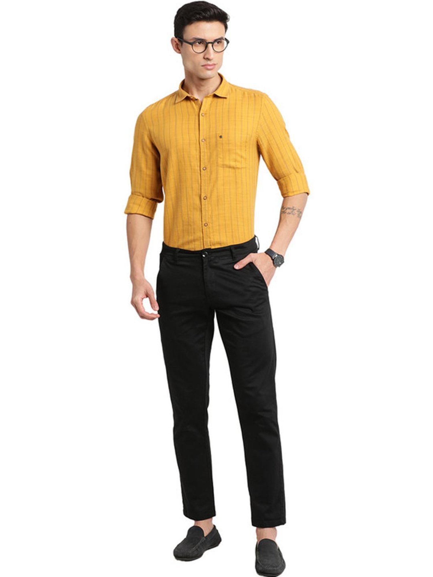 Turtle Mustard Slim Fit Striped Shirt