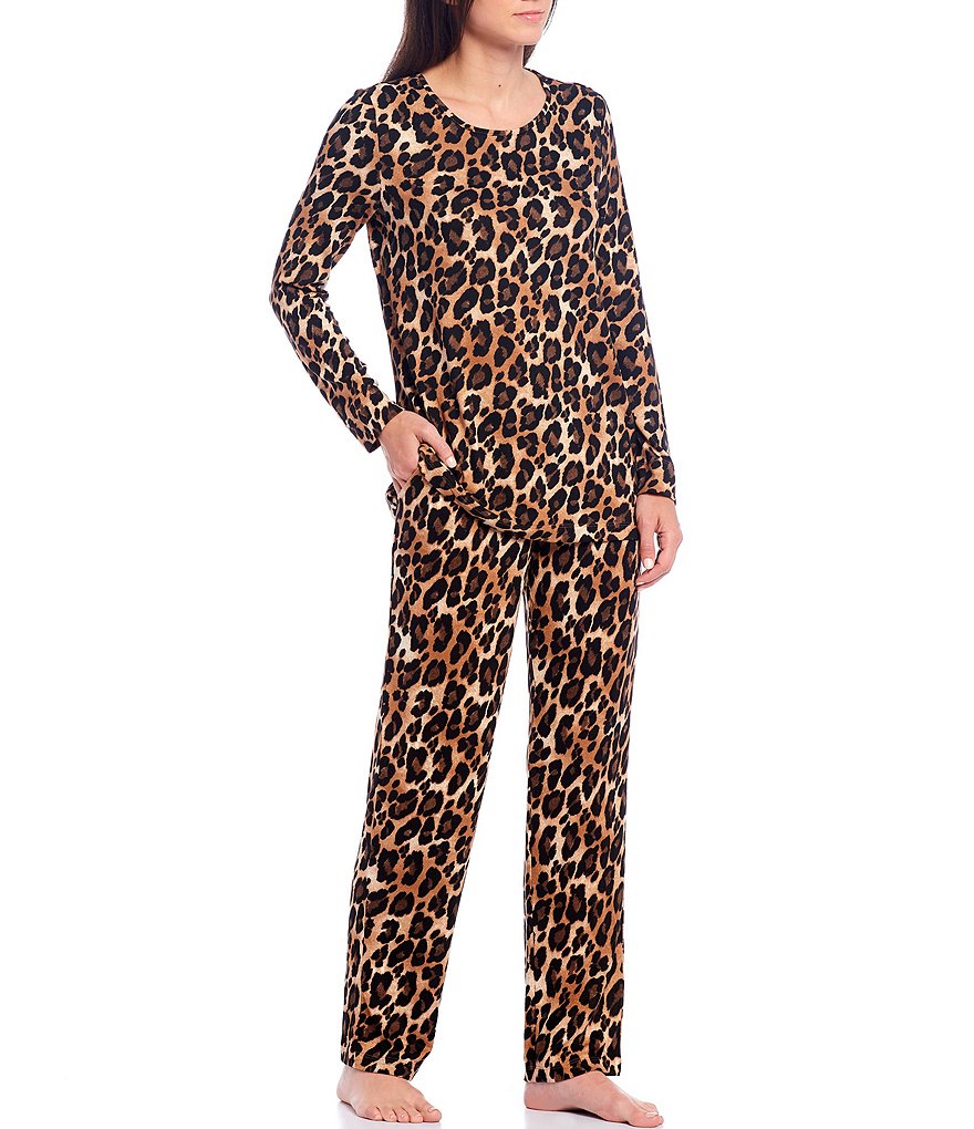 Natori Mirage Ombre Animal Print Knit Round Neck Long Sleeve Lounge Top