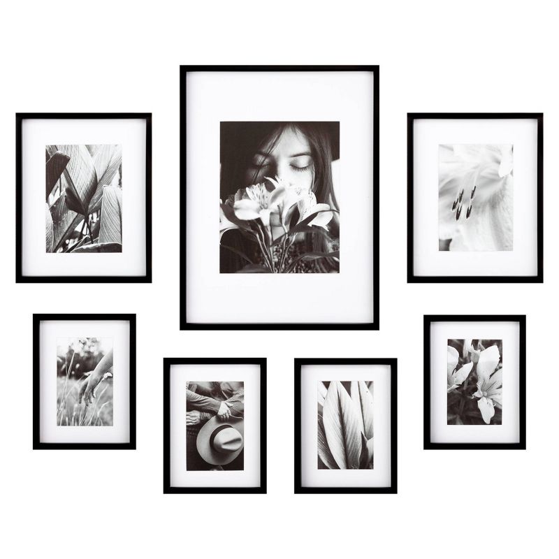 7pc Gallery Wall Frame Set with Decorative Art Prints and Hanging Template Black - Gallery Solutions