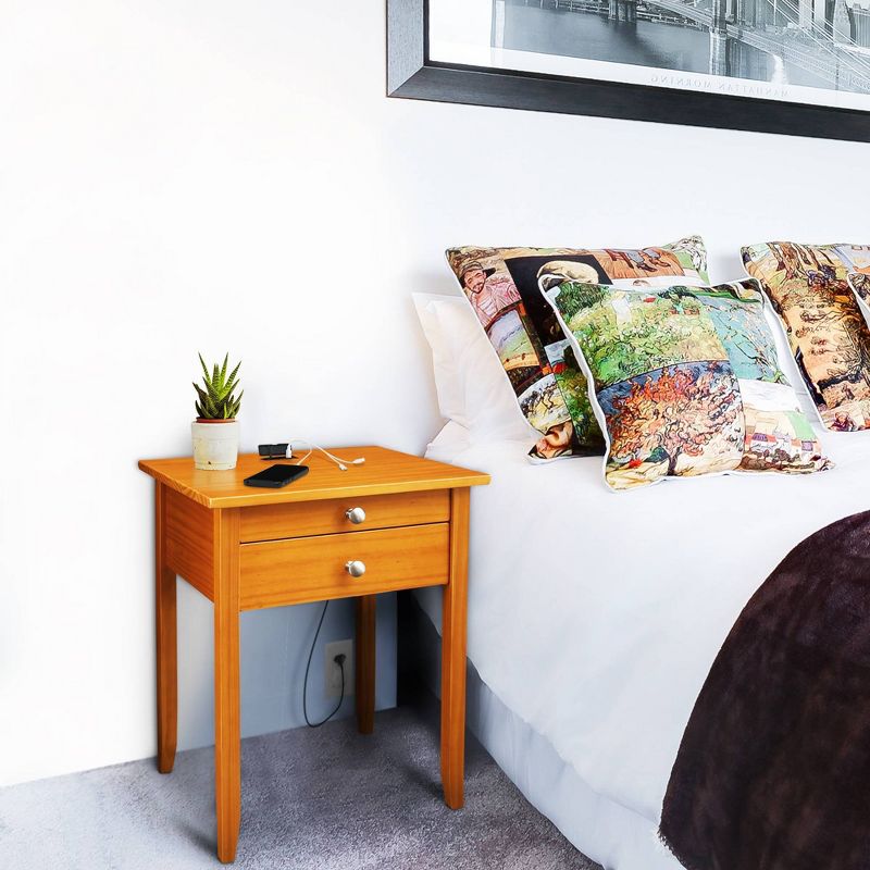 Solid Wood Nightstand with USB Port Honey Oak - Flora Home