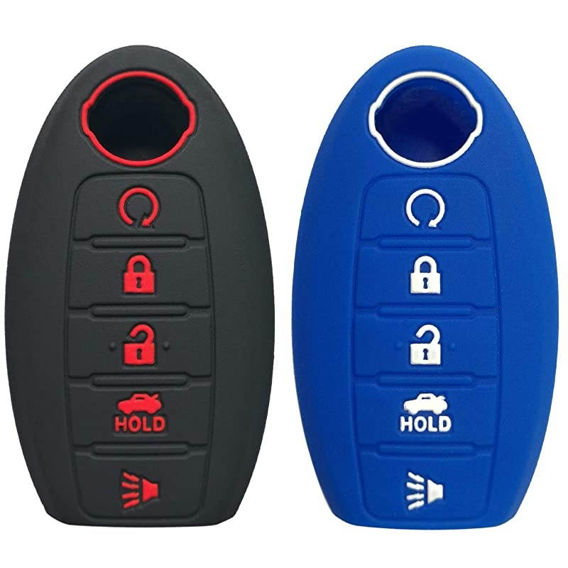 2Pcs Silicone Smart 5buttons Key Fob Remote Cover Protector Case Keyless Entry Holder for 2018 2017 Nissan Armada Murano Rogue Maxima Altima Sedan Pathfinder KR5S180144014