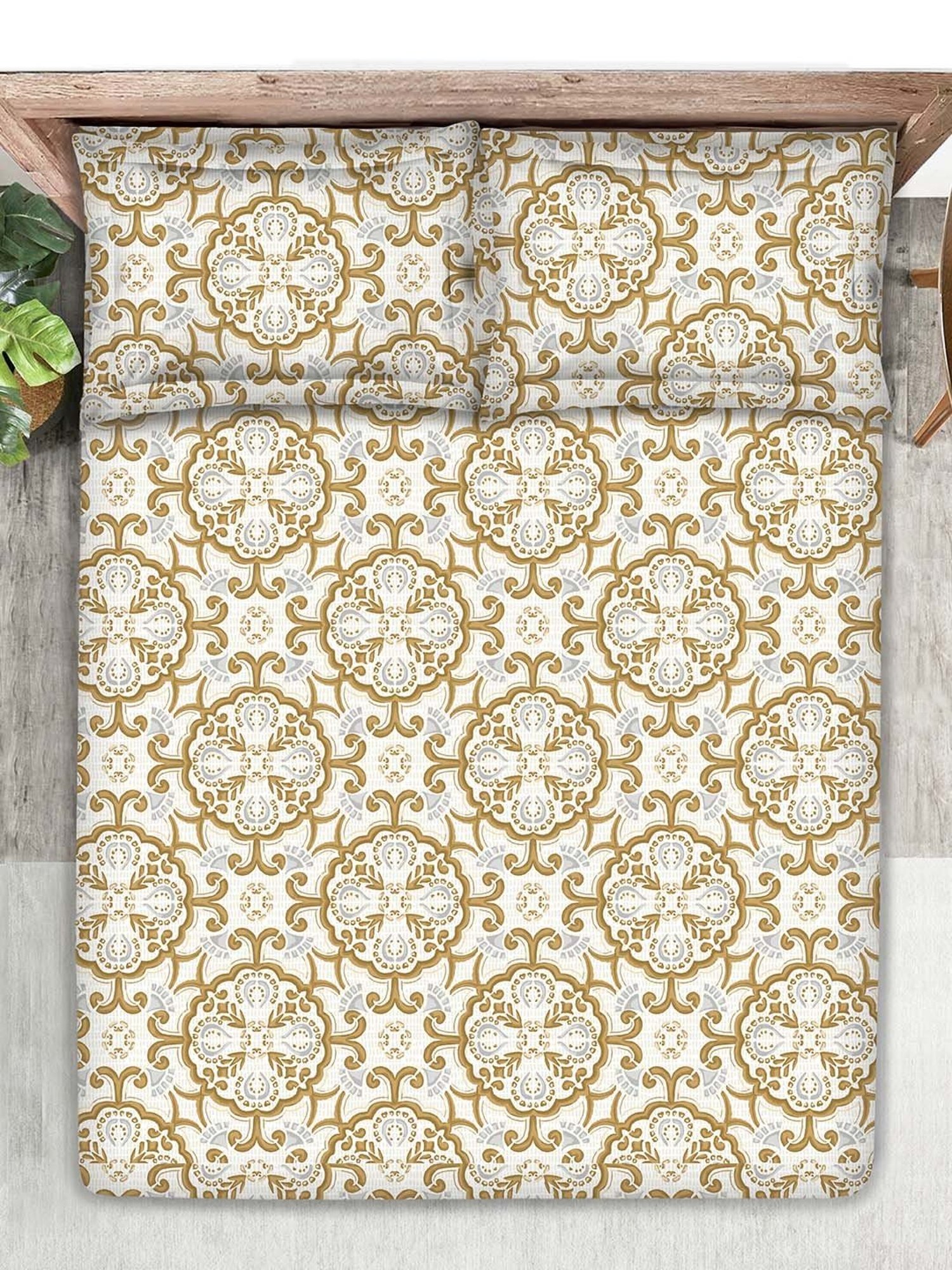 Boutique Living Baltic Brown Cotton 224 TC King Flat Bed Sheet With 2 Pillow Covers