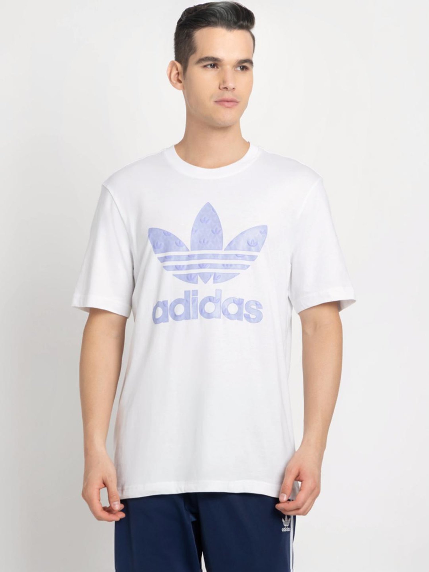 Adidas Originals White Cotton Regular Fit Printed T-Shirt