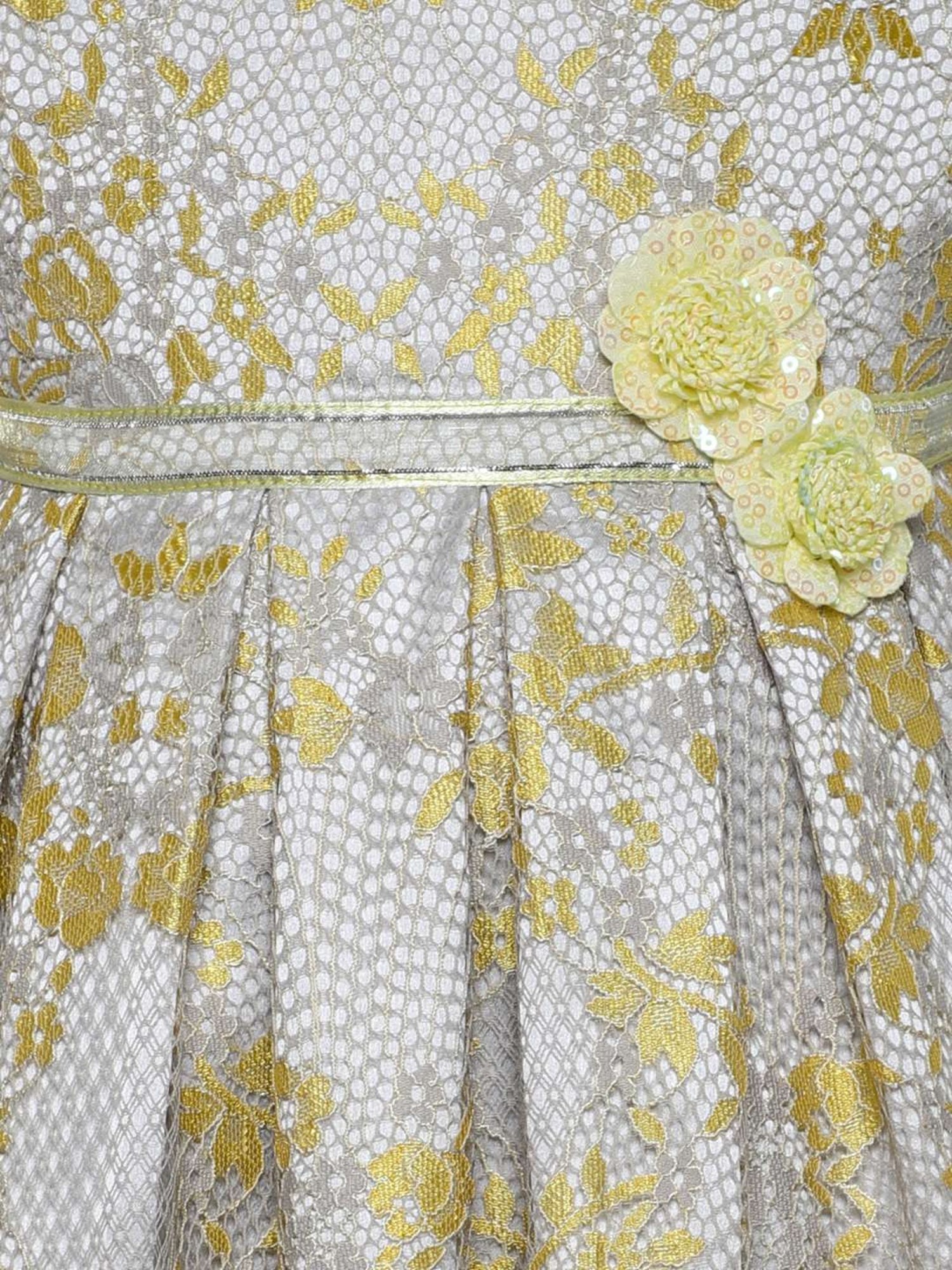 Many Frocks Kids Grey & Yellow Embellished Dress