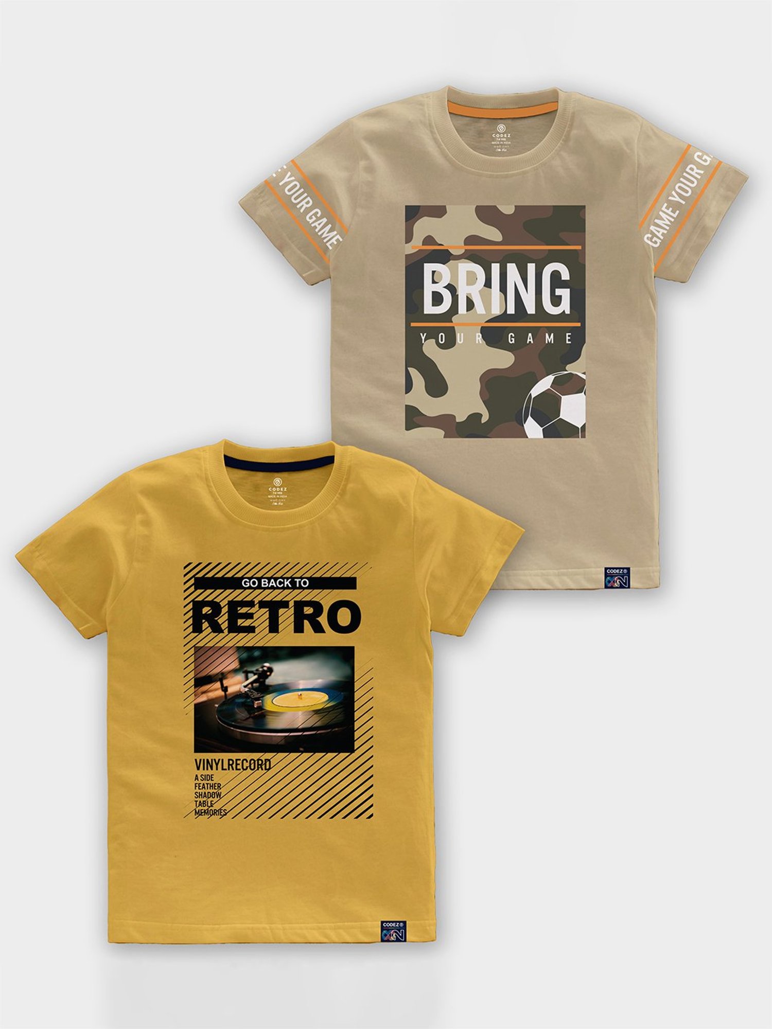 Codez Kids Yellow & Beige Printed T-Shirt (Pack Of 2)