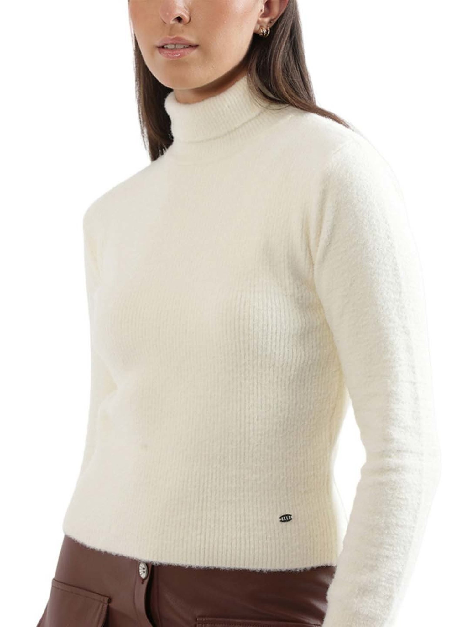 Elle White Self Pattern Sweater