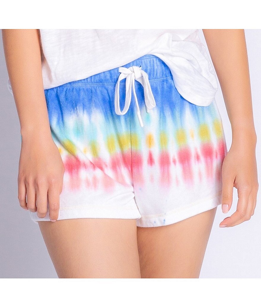 PJ Salvage Rainbow Sunset Tie-Dye Print Terry Knit Coordinating Sleep Shorts