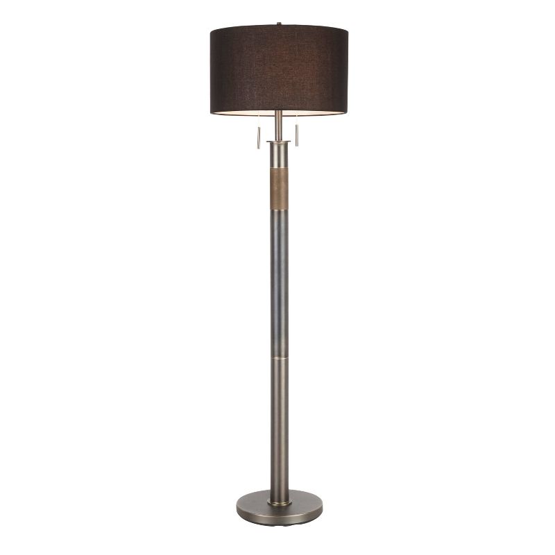 Trophy Industrial Floor Lamp with Gun Metal Linen Shade Black (Includes LED Light Bulb) - LumiSource