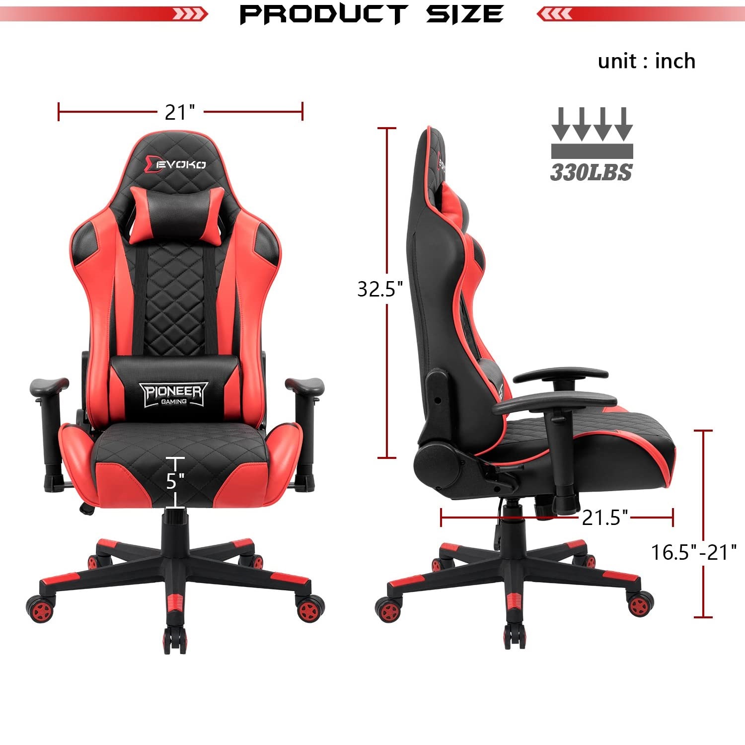 Gaming Chair, Racing Style Computer Desk Chair Padded Armrests Ergonomic Lumbar Support Adjustable Height
