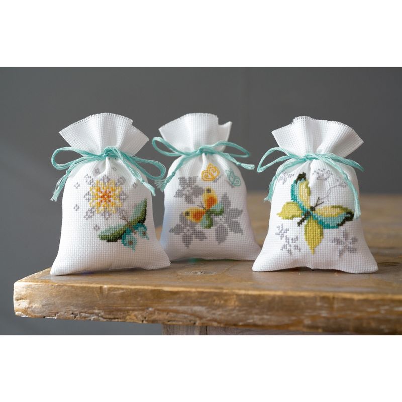 Vervaco Sachet Bags Counted Cross Stitch Kit 3.25"X4.75"-Butterflies (18 Count) 3/Pkg