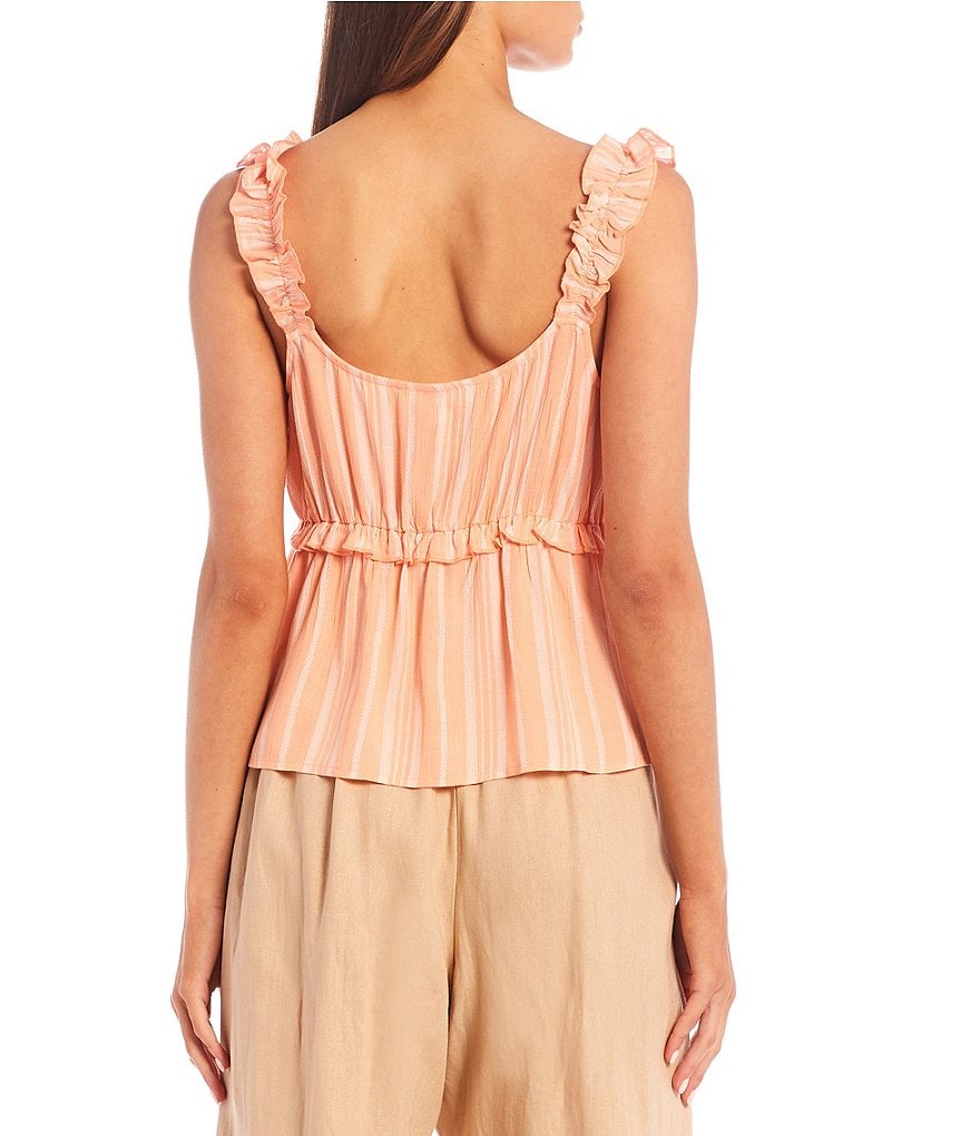 June & Hudson Floral Asymmetrical Button Front Tank Top