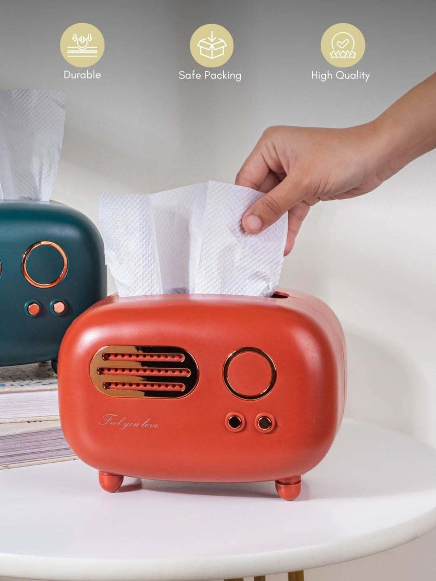 Nestasia Premium Quality Pvc Made Vintage Tangerine & Golden Tissue Box For Kitchen And Dining Room