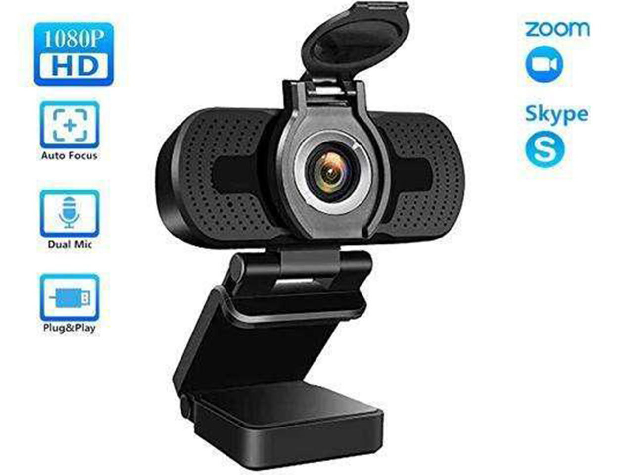 1080P webcam for PC, full HD computer camera with cover, USB web cam with microphone, cover, streaming camera for Skype, Streaming, teleconference etc.